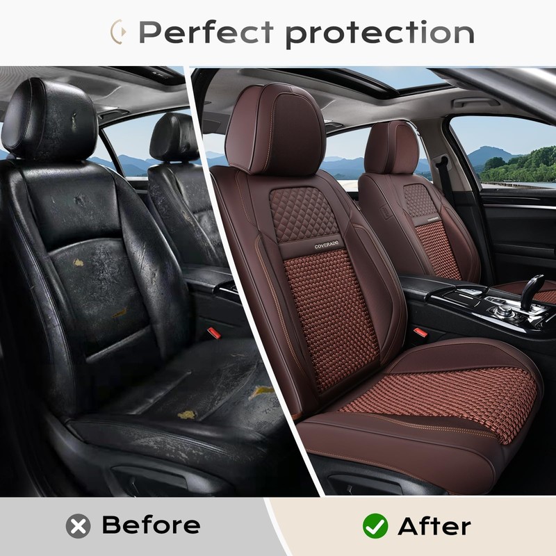 Coverado Leather Seat Cover Front, Universal Covers for Cars, Waterproof