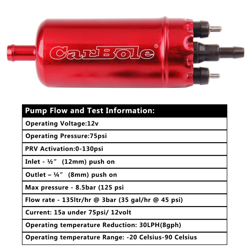 CarBole 45-125psi High Pressure External Inline EFI Fuel Pump Replaces