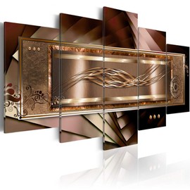 Abstract Canvas Wall Prints Art Golden Gentleness Painting Huge Contemporary Picture Framed Ready to Hang Home Decorations Bedroom 5pcs Giclee Artwork (CL09, Huge W80” x H40”)