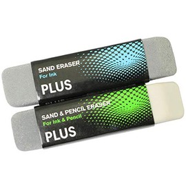 Paquete de 2 borradores de arena para papelería escolar, suministros de corrección de oficina, doble cabezal para quitar tinta/marcas de lápiz, partículas de arena y goma para borrar