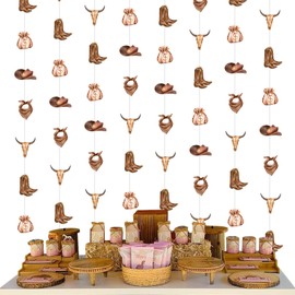 Kreatwow Western Cowboy Party Hanging Garland, Wild West Cowboy Streamer, Brown Cow Garland for My First Rodeo Theme, Baby Shower, First Birthday Party, Farm Animal Party Supplies