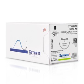 Sutumed SUTULON Non-Absorbable Nylon Surgical Suture USP Size 0, 1/2 36mm Reverse Cutting Needle, 30 Inches (76 cm), 12 Count
