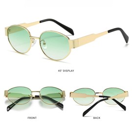WDZAYXC Retro Oval Metal Fashion Sunglasses for Women Men UV Protection, Gold/Light Green