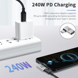 Duttek Right Angle USB C Adapter (Pack of 2) USB C Female to Male Adapter - 40Gbps Data Transfer, 240W Charging, 8K Video Compatible for Thunderbolt 4/3, MacBook, Laptop and More Type C Devices