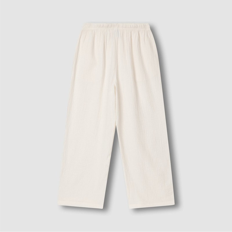 JAJU [JAJU] Women's Double Gauze Shirring Pajama Pants_Ivory