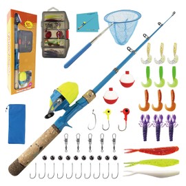 SHUDAROCAST Kids Fishing Pole Set, Kids Fishing Rod and Reel Combo and Fishing Net Tackle Box with Lures Hooks and Bag for Boys Girls Youth Fishing