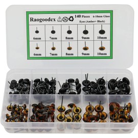140Pcs Needle Felting Eyes 6-10mm Mini Glass Amber with Black Eyes Kits for Toy Teddy Puppets Dolls Wool Felting Crafts