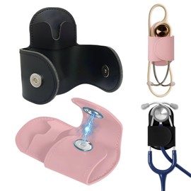 2-Pack Magnetic Stethoscope Holder Clip Secure Hands-Free Pu Leather Lightweight Portable Holster for Physicians (Pink1 Black1)
