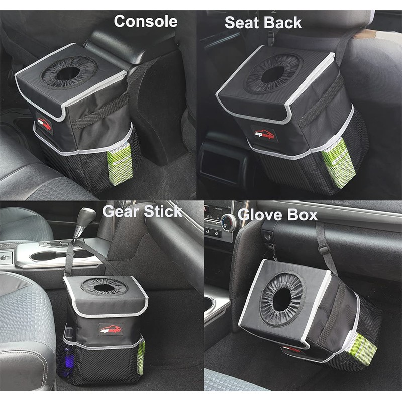 EPAuto Waterproof Car Trash Can with Lid and Storage Pockets,