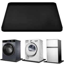 27x27 Inch Washing Machine Drain Pan Washer Silicone Mat, Washer Tray Soft Bottom Pad Under Dryer Drip Pan Floor Protector, Non-Slip Leak Pan with Raised Edge for Mini Fridge, Portable AC, Black