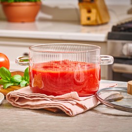 Glass Cooking Pot with Lid - 1.6L(54oz) Heat Resistant Borosilicate Glass Cookware Stovetop Pot Set - Paella Pan Simmer Pot with Cover Safe for Soup, Milk, Baby Food