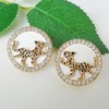 Navachi 18k Gold Plated White Leopard Round Badge White Crystal