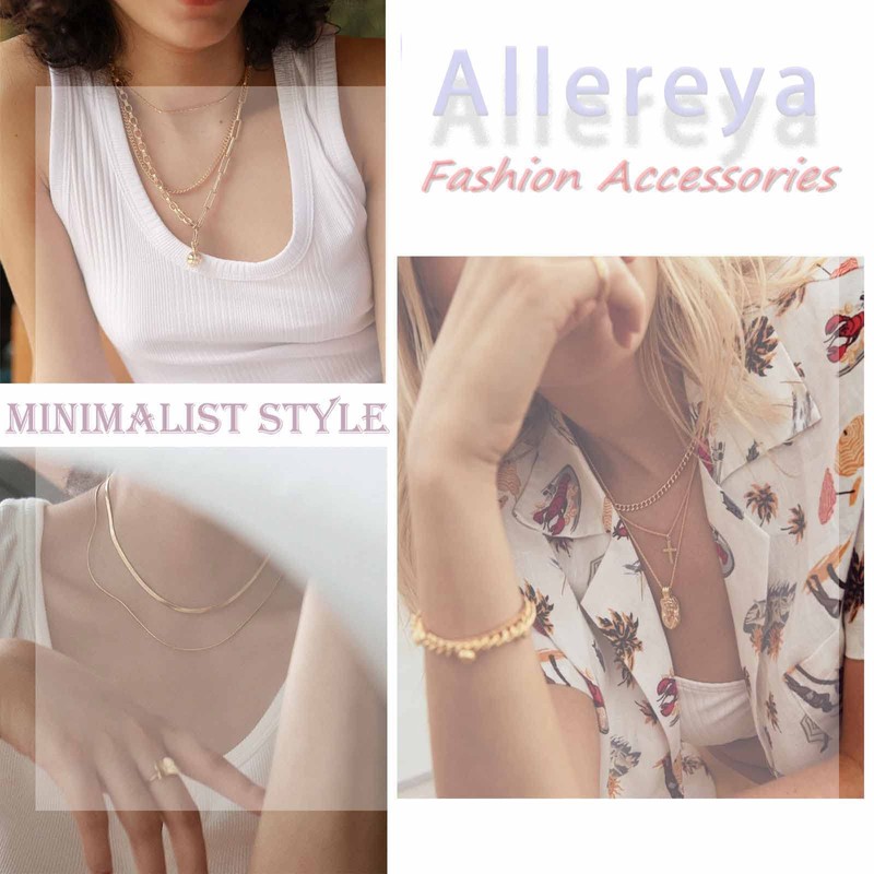 Allereya Layered Ring Pendant Necklace Satellite Chain Necklace Chunky Circle