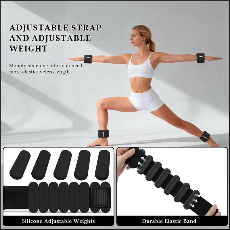 Silicone Wrist and Ankle Weights, Adjustable Wearable Weights for Walking,