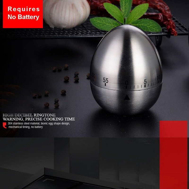 Egg Kitchen Timers - Stainless Steel Mechanical Rotating 60 Minutes