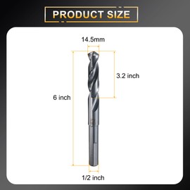HARFINGTON 14.5mm Drill Bit 1/2" Reduced Shank 3-Flat 4341 High Speed Steel 118 Degree Split Point for Plastic Wood Copper Aluminum Iron Medium Soft Metal