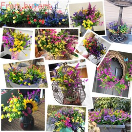 Yastouay 9 Bundles Artificial Flowers for Outdoors Decoration, Colorful Outdoor Artificial Flowers UV Resistant Fake Flowers Greenery Shrubs Plants for Front Porch Window Box Hanging Garden Home