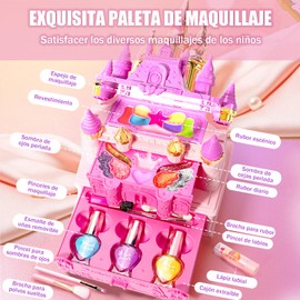 YEVDCVZX Kit de Maquillaje para Niñas Fantasy Castle，Juguetes de Maquillaje Lavables，Seguro y No Tóxico, Hipoalergénico，Incluye Makeup，Sombras，Labial, Esmalte, Adecuado para Regalos de Niñas