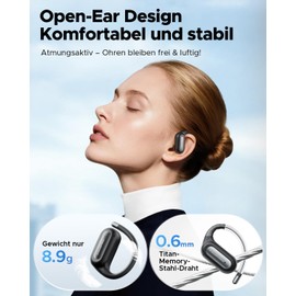 truefree EarFit DS1 Open-Ear Headphones, Filigree Ear Hooks, Sports Earphones, Wireless Bluetooth 6.0 Earbuds, 12 x 17 mm Driver, Strong Bass, 40H Playtime, LED Display, 4-Mic ENC, Comfortable, Stable
