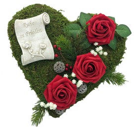 Grave Decoration Grave Arrangement Grave Ornament Moss Heart Cross Or Angel Mourning Heart Grave Heart Arrangement Roses