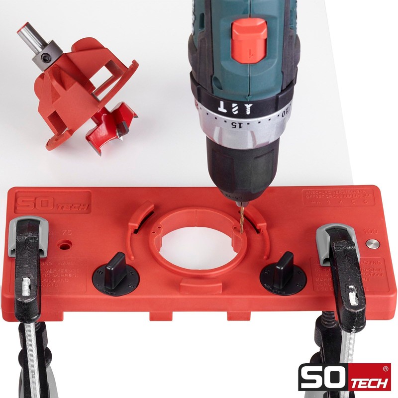 SOTECH Drilling template BSK-35-T45/52 for pot hinge mounting including Forstner