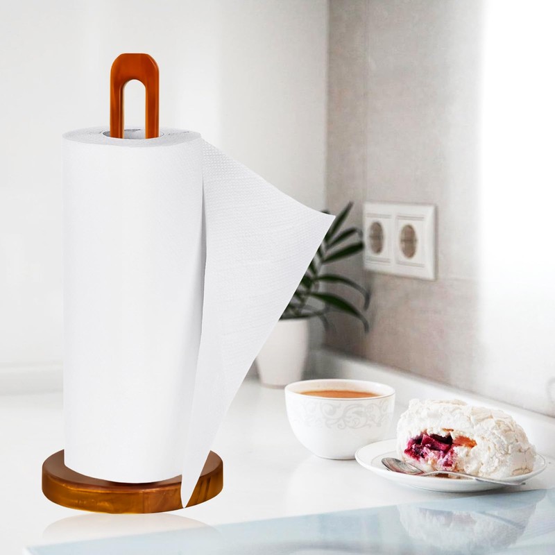 Pack of 2 Standing Kitchen Roll Holder, Wooden Kitchen Roll