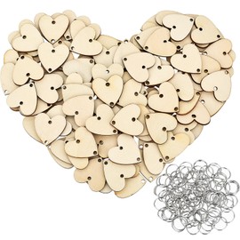 Bememo 200 Pieces in Total, Wooden Heart Tags with Holes and Rings, Family Birthday Plaque Tags Heart Shaped Wood Discs for Birthday Reminder Calendar Board Chore Boards Mothers Day Wedding DIY Crafts