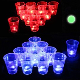 Six Senses Media The Dark Beer Pong Set,Beer Pong Party Cup Set, LED Beer Pong Cups and Glow-in-The-Dark Balls,22 Set