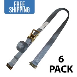 2" x 16' Ratchet Strap with E-Track Fittings (6 Pack) - Made with Heavy Duty Polyester - Great for Securing Your Load - Shippers Supplies