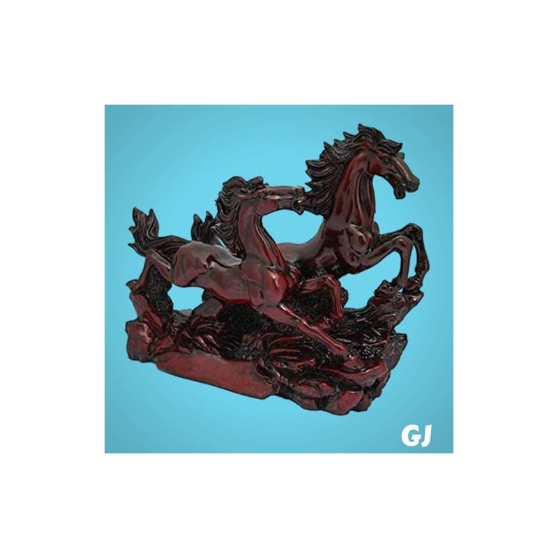GJ Polyresin Feng Shui Two Running Horses Showpiece, Standard, Red