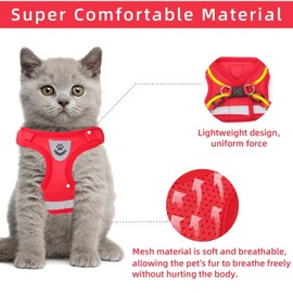 Cat & Dog Vest Harness - All Weather Mesh, Reflective Strap, Step-in Adjustable for Small Cats & Dogs (Red, XS)