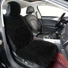 AGFNGE Sheepskin Seat Cover Extra Dense Pelt Genuine Comfortable Soft Natural Pure Wool, Universal Fits Most Cars SUVs Trucks Minivans, Quick Installation 1pc-(Inky Black, Universal Fit)