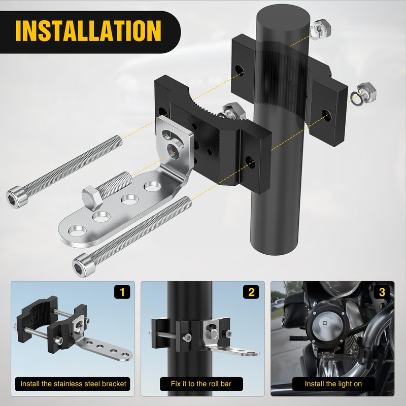 Nilight Motorcycle Light Bar Tube Clamp Bracket Fit from 0.7