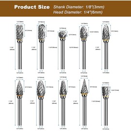 " de longitud de la cabeza para carpintería, taladrado, tallado en metal, grabado, pulido (10 Pcs)