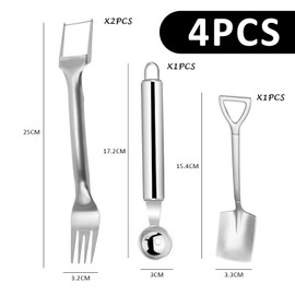 2 Double Head Slicer 1 Square Spoon 1 Digging Spoon Fruit Divider Stainless Steel Dicing and Slicing Tool for Fruit Watermelon Scoop Digger Home Party Camping (Silver)