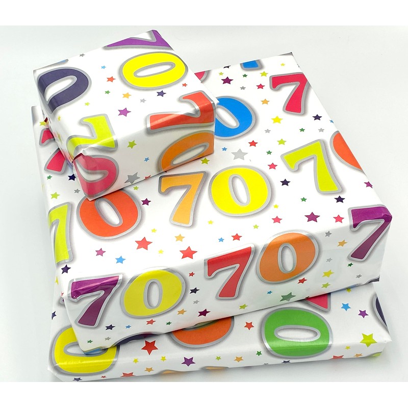 70th Birthday Wrapping Paper Gift Wrap, 2 Sheets, 1 Matching