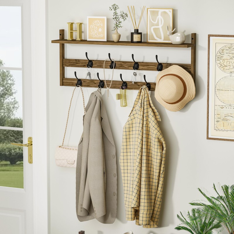 AMBIRD Coat Rack Wall Mount with Shelf, 29" Coat Hooks