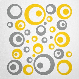 WANDfee® Wall Tattoo, Circles, Dots, 50 Stickers, Colour Choice For Children's Bedroom, Living Room, Hallway, Bathroom, Kitchen, Tile Stickers, yellow