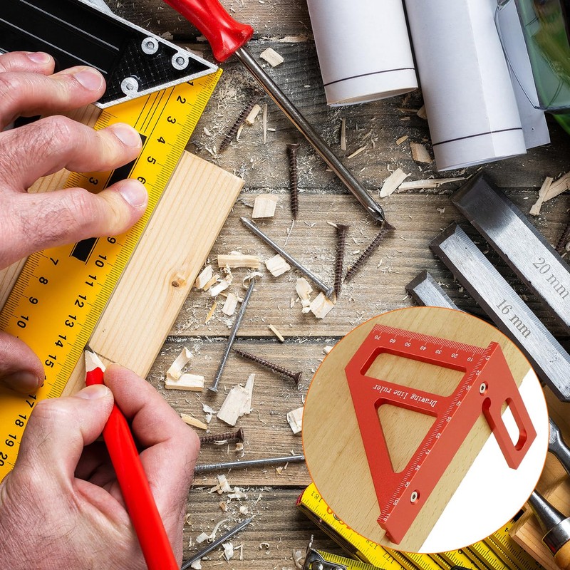 QWORK® 3D Multi Angle Measuring Ruler,Aluminum Alloy 45/90 Degree Protractor,