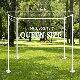 LODIKE White Metal Poles Canopy Bed Frame with Four Plastic Removable Fixing Foot Plate, Four Corner Bed Brackets Fit for Bed Frames for Bedroom Decor Upgrade - Queen Size (Not Wobbly)