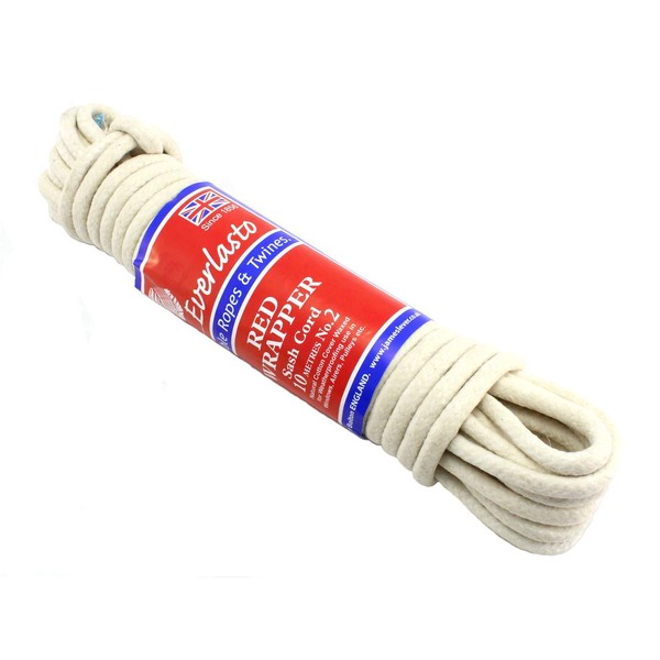 Everlasto 'Red Wrapper' UK Made Quality Waxed Cotton Sash Cord No.4 (7mm) x 10m