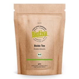 Boldo Leaf Tea Organic 100g - Hand-Picked - Boldo Tea - Great with Mate - Peumus boldus - Bottled and Controlled in Germany - Biotiva