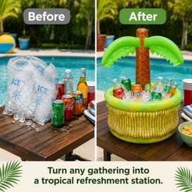 Inflatable Palm Tree Cooler for Pool Parties – PVC Tropical Beverage Tray for Summer Outdoor Gatherings