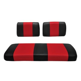 Seat Cover Replacement for Pre-2000 Club Car DS Golf Cart - Front Bench Seat - Premium Marine Vinyl - 5 Panel Stitching - Staple On Installation - Two-Tone Golf Cart Seat Covers (Black & Red)