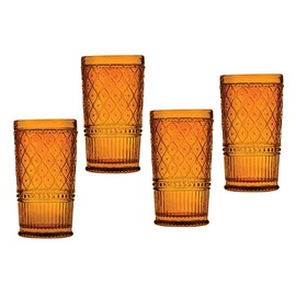 Godinger Highball Drinking Glasses, Tall Glass Cups, Vintage Decor, Water Glasses, Cocktail Glasses - Claro Collection, Large 17oz, Amber, Set of 4