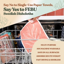FEBU Swedish Dishcloths for Kitchen | 5 Pack Watercolor Dish Towels | Reusable Paper Towels Washable | Non-Scratch Cellulose Sponge Cloths | No Odor, Biodegradable, Swedish Cloths