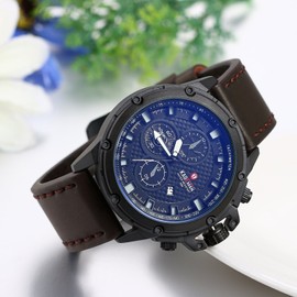 JewelryWe Mens Analog Display Quartz Watches Water Resistant Multifunctional PU Leather Band Outdoor Wristwatch