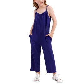 GORLYA overol casual sin mangas para niñas de 4 a 14 años, marino, 12 Años