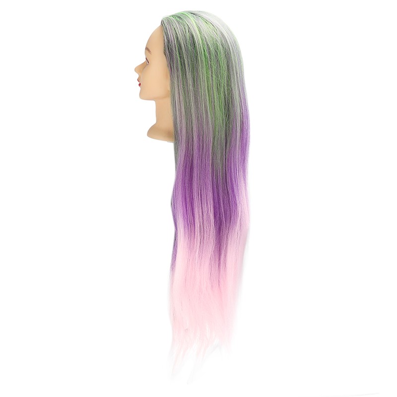Green Purple Gradient Wig Hair Mannequin Head Hairdressing Styling Training