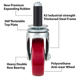 Finnhomy 4 Inch Prep Table Caster Wheels Set of 4 Heavy duty Expanding Stem Casters Fit 7/8", 1", 1-1/2" and 1-5/8" Tube Leg for Stainless Steel Furniture Legs, Worktable, Commercial Kitchen workbench